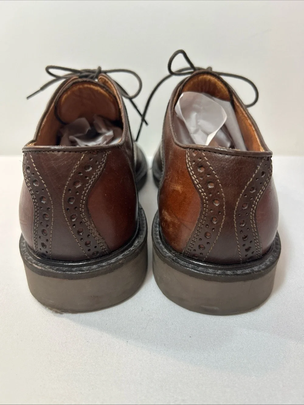 Men's Classic Brown Leather Oxford Shoes with Brogue Detailing Made In Italy Vtg